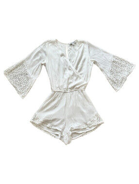 Abercrombie & Fitch White Lace Flared Sleeve V-Neck Romper Shorts One-Piece S T